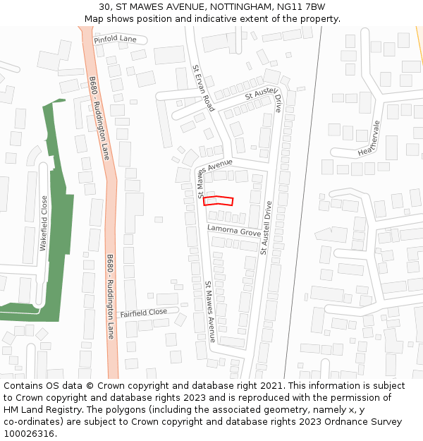 30, ST MAWES AVENUE, NOTTINGHAM, NG11 7BW: Location map and indicative extent of plot