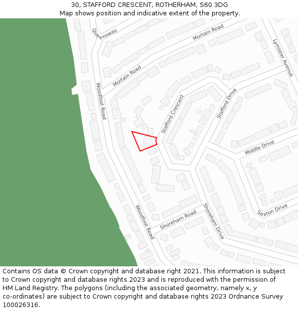 30, STAFFORD CRESCENT, ROTHERHAM, S60 3DG: Location map and indicative extent of plot