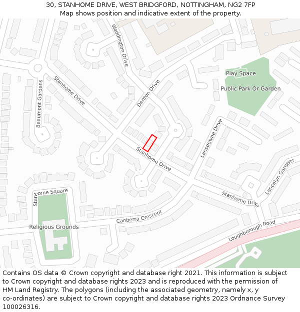 30, STANHOME DRIVE, WEST BRIDGFORD, NOTTINGHAM, NG2 7FP: Location map and indicative extent of plot