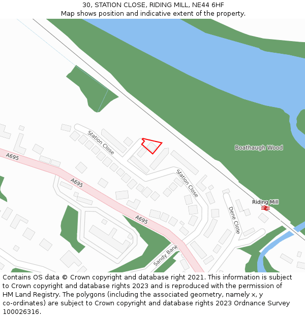 30, STATION CLOSE, RIDING MILL, NE44 6HF: Location map and indicative extent of plot