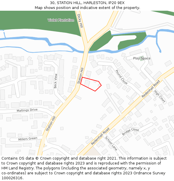 30, STATION HILL, HARLESTON, IP20 9EX: Location map and indicative extent of plot