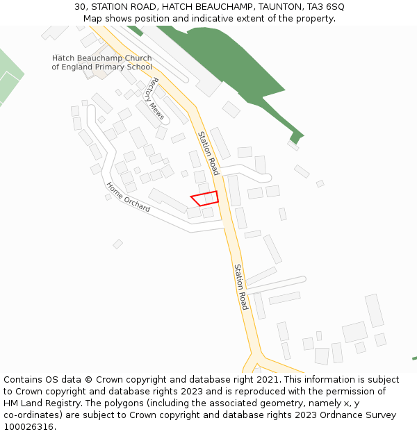 30, STATION ROAD, HATCH BEAUCHAMP, TAUNTON, TA3 6SQ: Location map and indicative extent of plot