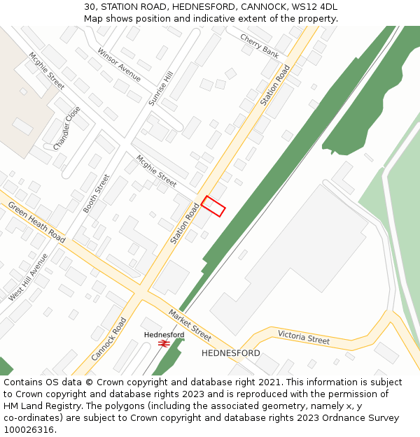 30, STATION ROAD, HEDNESFORD, CANNOCK, WS12 4DL: Location map and indicative extent of plot