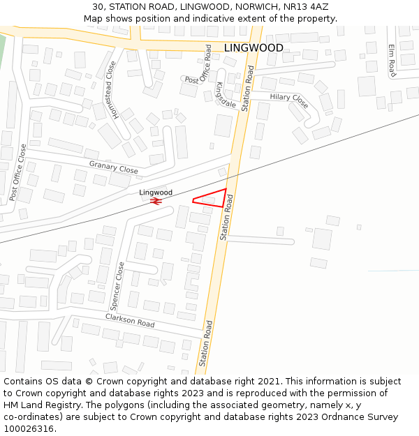 30, STATION ROAD, LINGWOOD, NORWICH, NR13 4AZ: Location map and indicative extent of plot