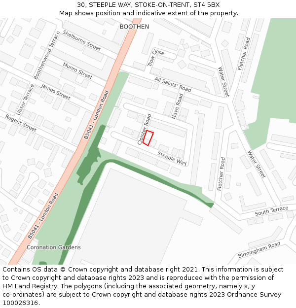 30, STEEPLE WAY, STOKE-ON-TRENT, ST4 5BX: Location map and indicative extent of plot