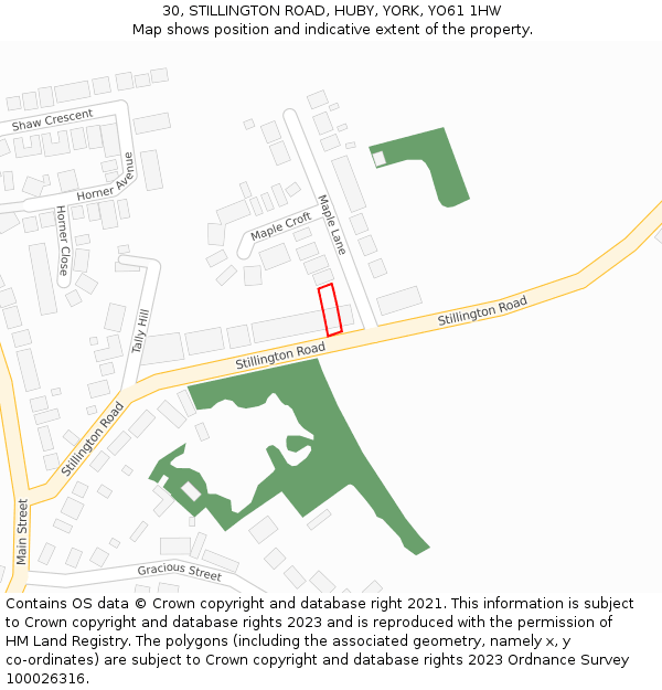 30, STILLINGTON ROAD, HUBY, YORK, YO61 1HW: Location map and indicative extent of plot