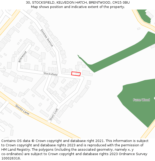 30, STOCKSFIELD, KELVEDON HATCH, BRENTWOOD, CM15 0BU: Location map and indicative extent of plot