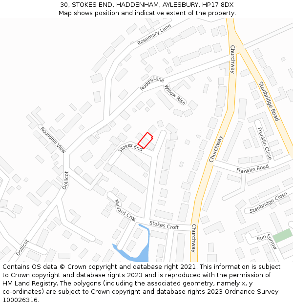 30, STOKES END, HADDENHAM, AYLESBURY, HP17 8DX: Location map and indicative extent of plot