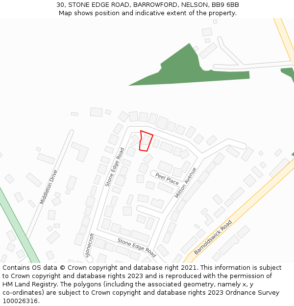 30, STONE EDGE ROAD, BARROWFORD, NELSON, BB9 6BB: Location map and indicative extent of plot