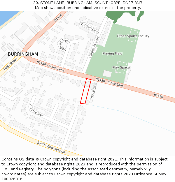 30, STONE LANE, BURRINGHAM, SCUNTHORPE, DN17 3NB: Location map and indicative extent of plot