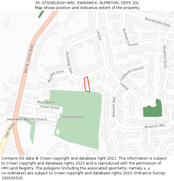 30, STONELEIGH WAY, SWANWICK, ALFRETON, DE55 1DL: Location map and indicative extent of plot