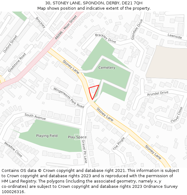 30, STONEY LANE, SPONDON, DERBY, DE21 7QH: Location map and indicative extent of plot