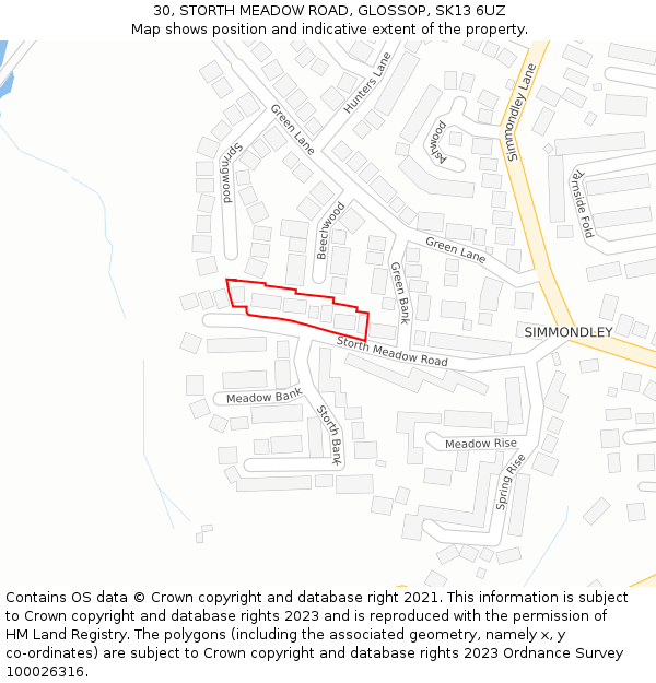 30, STORTH MEADOW ROAD, GLOSSOP, SK13 6UZ: Location map and indicative extent of plot