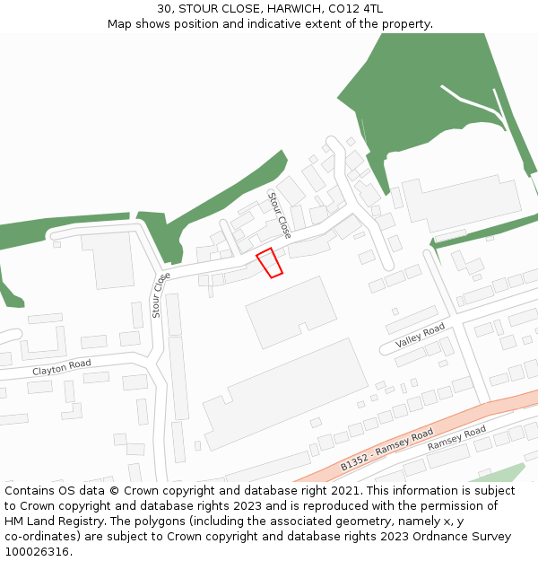 30, STOUR CLOSE, HARWICH, CO12 4TL: Location map and indicative extent of plot