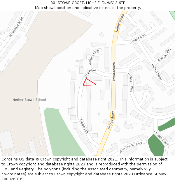 30, STOWE CROFT, LICHFIELD, WS13 6TP: Location map and indicative extent of plot