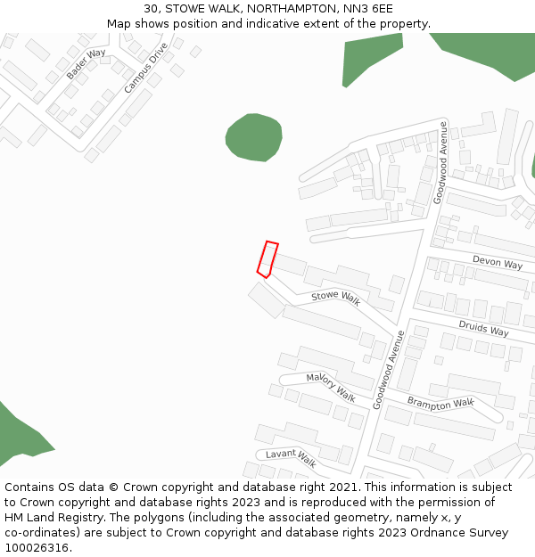 30, STOWE WALK, NORTHAMPTON, NN3 6EE: Location map and indicative extent of plot