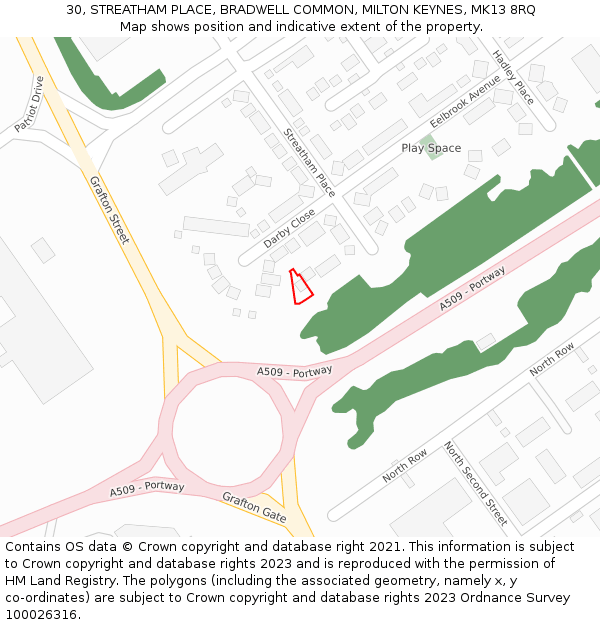 30, STREATHAM PLACE, BRADWELL COMMON, MILTON KEYNES, MK13 8RQ: Location map and indicative extent of plot