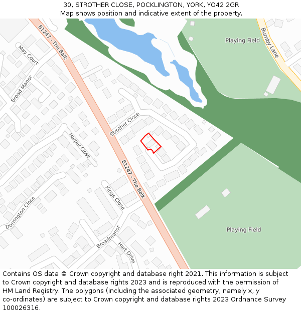 30, STROTHER CLOSE, POCKLINGTON, YORK, YO42 2GR: Location map and indicative extent of plot