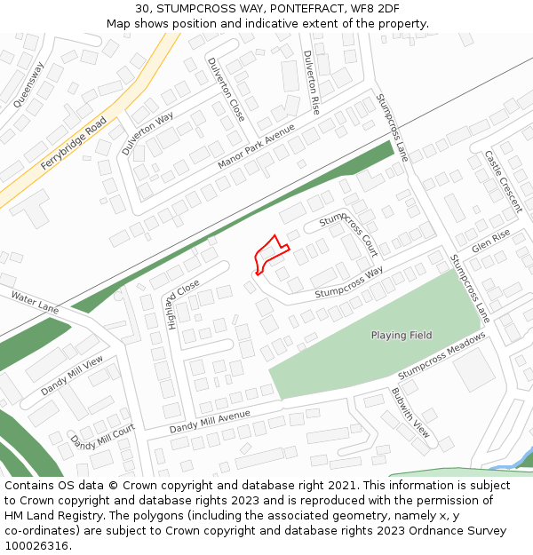 30, STUMPCROSS WAY, PONTEFRACT, WF8 2DF: Location map and indicative extent of plot