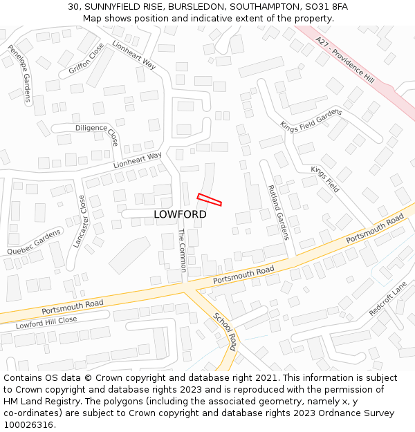30, SUNNYFIELD RISE, BURSLEDON, SOUTHAMPTON, SO31 8FA: Location map and indicative extent of plot