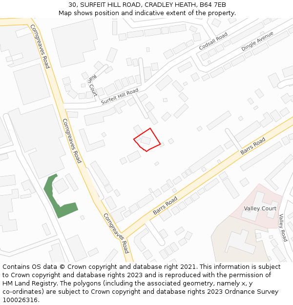30, SURFEIT HILL ROAD, CRADLEY HEATH, B64 7EB: Location map and indicative extent of plot