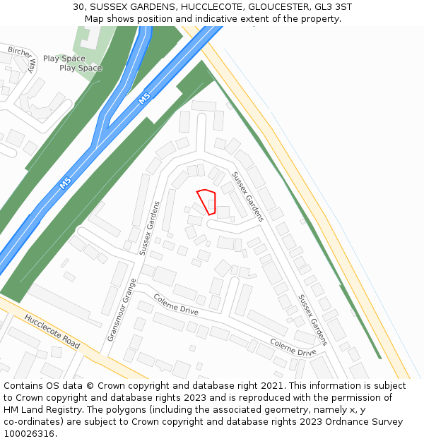 30, SUSSEX GARDENS, HUCCLECOTE, GLOUCESTER, GL3 3ST: Location map and indicative extent of plot