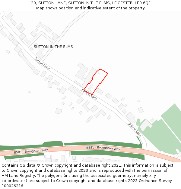 30, SUTTON LANE, SUTTON IN THE ELMS, LEICESTER, LE9 6QF: Location map and indicative extent of plot