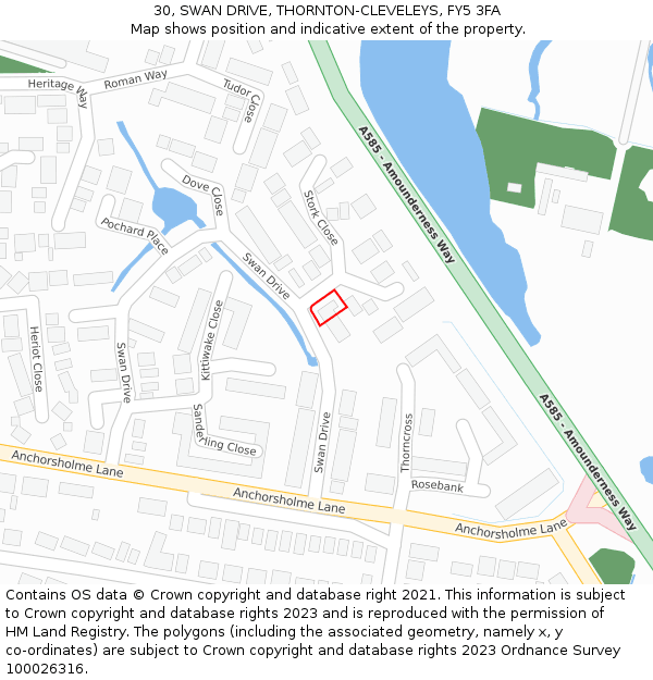 30, SWAN DRIVE, THORNTON-CLEVELEYS, FY5 3FA: Location map and indicative extent of plot