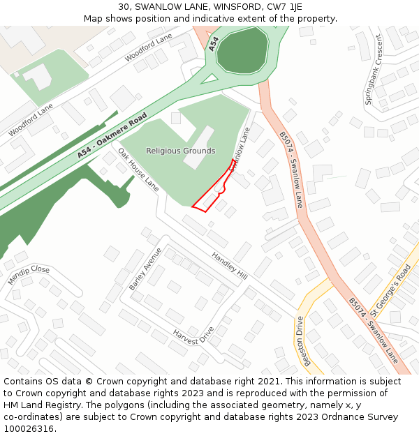 30, SWANLOW LANE, WINSFORD, CW7 1JE: Location map and indicative extent of plot