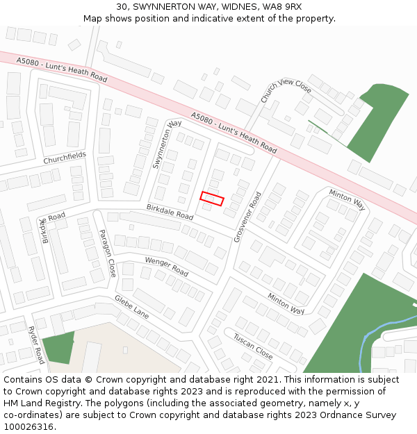 30, SWYNNERTON WAY, WIDNES, WA8 9RX: Location map and indicative extent of plot