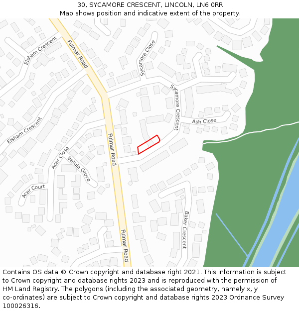 30, SYCAMORE CRESCENT, LINCOLN, LN6 0RR: Location map and indicative extent of plot