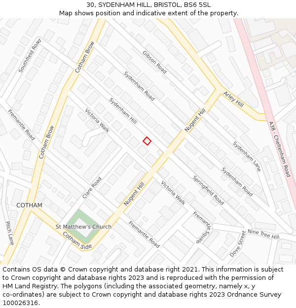 30, SYDENHAM HILL, BRISTOL, BS6 5SL: Location map and indicative extent of plot