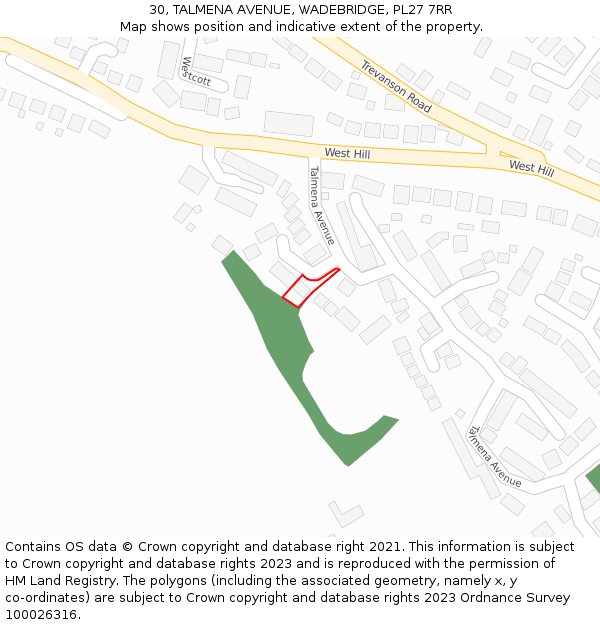 30, TALMENA AVENUE, WADEBRIDGE, PL27 7RR: Location map and indicative extent of plot