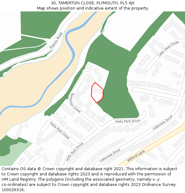 30, TAMERTON CLOSE, PLYMOUTH, PL5 4JX: Location map and indicative extent of plot
