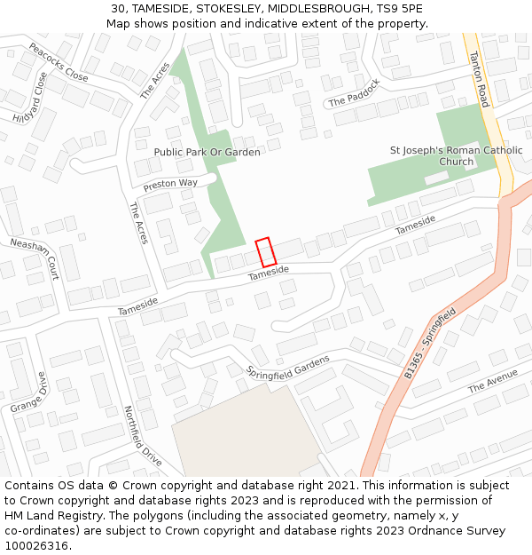 30, TAMESIDE, STOKESLEY, MIDDLESBROUGH, TS9 5PE: Location map and indicative extent of plot