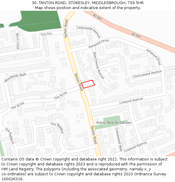 30, TANTON ROAD, STOKESLEY, MIDDLESBROUGH, TS9 5HR: Location map and indicative extent of plot