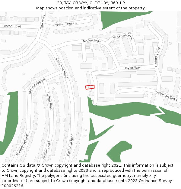 30, TAYLOR WAY, OLDBURY, B69 1JP: Location map and indicative extent of plot