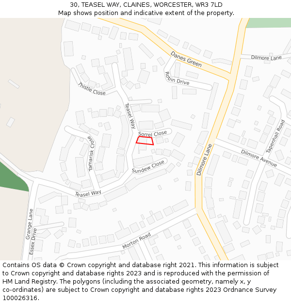 30, TEASEL WAY, CLAINES, WORCESTER, WR3 7LD: Location map and indicative extent of plot
