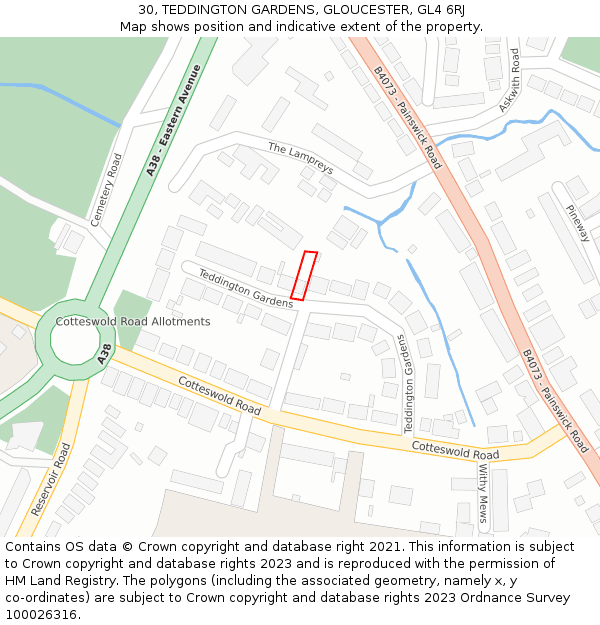 30, TEDDINGTON GARDENS, GLOUCESTER, GL4 6RJ: Location map and indicative extent of plot
