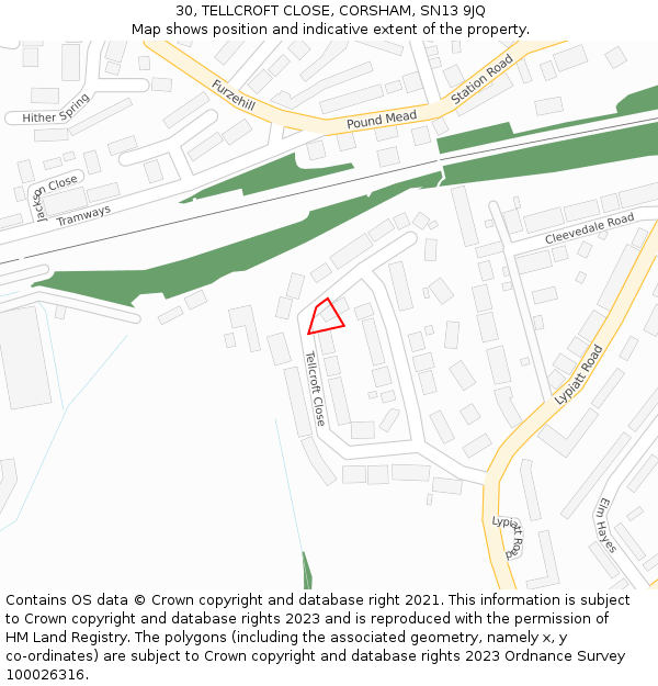30, TELLCROFT CLOSE, CORSHAM, SN13 9JQ: Location map and indicative extent of plot