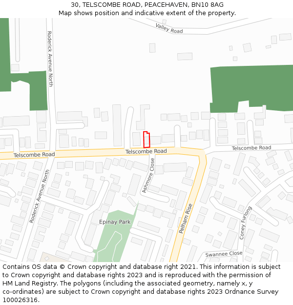 30, TELSCOMBE ROAD, PEACEHAVEN, BN10 8AG: Location map and indicative extent of plot