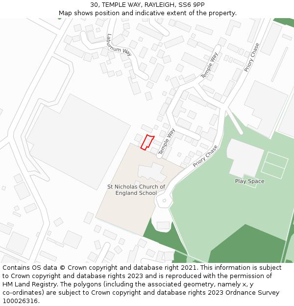 30, TEMPLE WAY, RAYLEIGH, SS6 9PP: Location map and indicative extent of plot