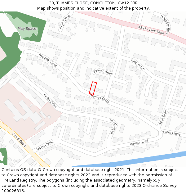 30, THAMES CLOSE, CONGLETON, CW12 3RP: Location map and indicative extent of plot
