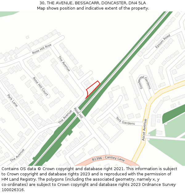 30, THE AVENUE, BESSACARR, DONCASTER, DN4 5LA: Location map and indicative extent of plot