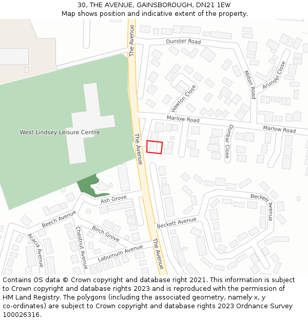 30, THE AVENUE, GAINSBOROUGH, DN21 1EW: Location map and indicative extent of plot