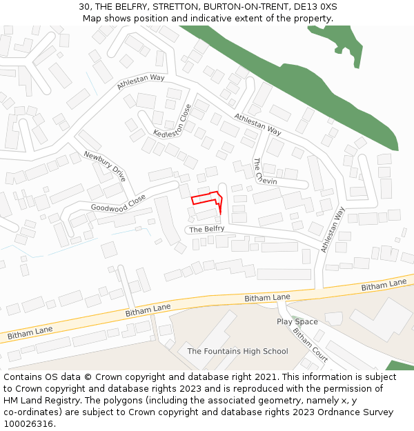 30, THE BELFRY, STRETTON, BURTON-ON-TRENT, DE13 0XS: Location map and indicative extent of plot