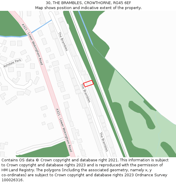 30, THE BRAMBLES, CROWTHORNE, RG45 6EF: Location map and indicative extent of plot