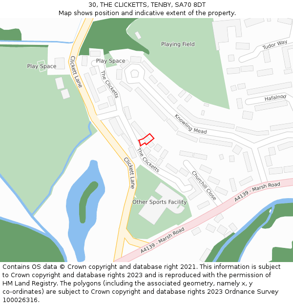 30, THE CLICKETTS, TENBY, SA70 8DT: Location map and indicative extent of plot