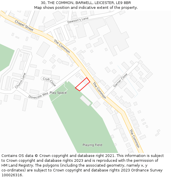 30, THE COMMON, BARWELL, LEICESTER, LE9 8BR: Location map and indicative extent of plot