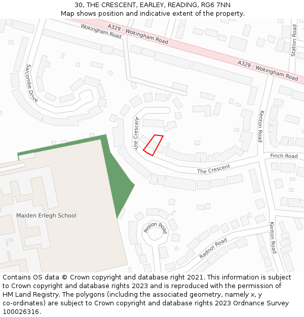 30, THE CRESCENT, EARLEY, READING, RG6 7NN: Location map and indicative extent of plot